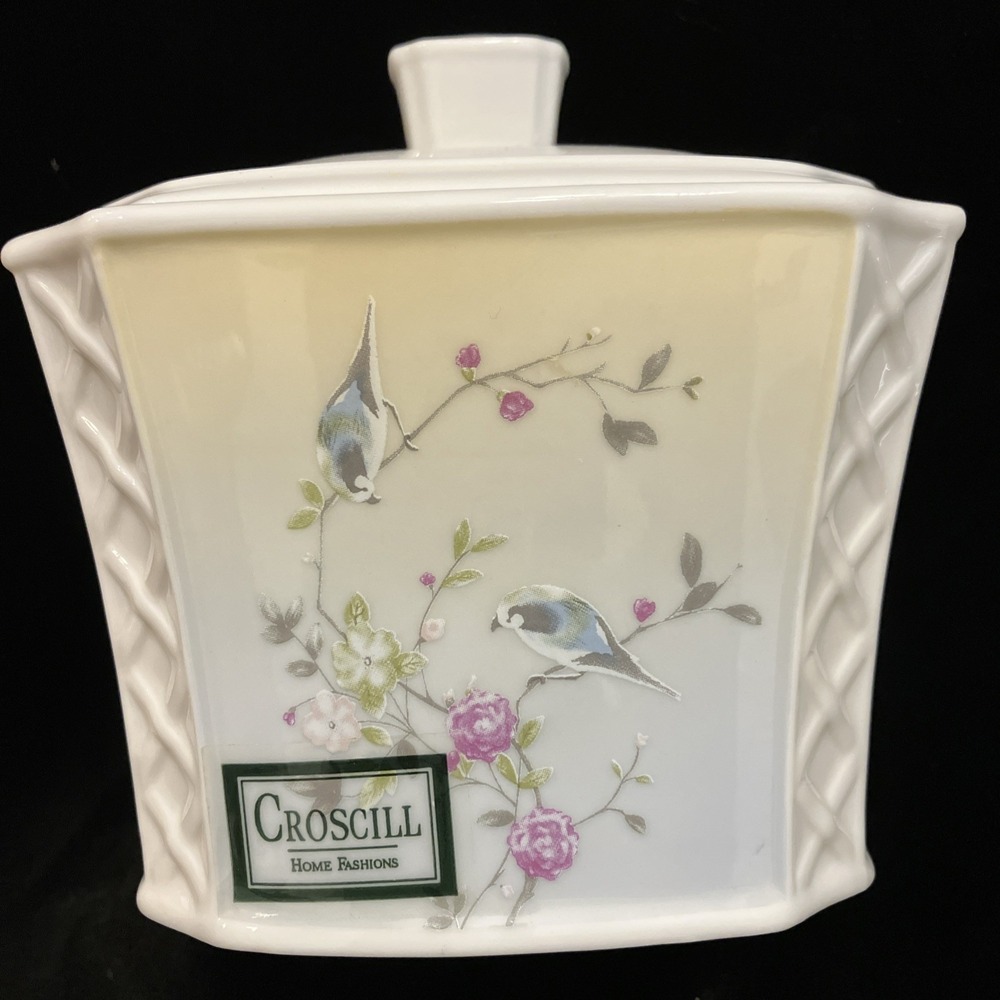 VTG Croscill Blue Wren Floral Lattice Bathroom 3 Pc Ceramic Vanity Rare Pattern - Picture 4 of 16